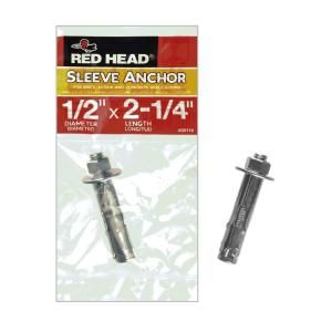Red Head 1/2 in. x 2 1/4 in. Zinc Plated Steel Hex Nut Head Indoor Sleeve Anchor 50116
