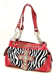 Treasures and Treasures Pink Cross Handbag fuzzy zebra design sparkling crystals   Top Handle Handbags