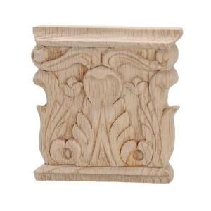 American Pro Decor 3 7/8 in. x 3 3/4 in. x 5/8 in. Unfinished Hand Carved Solid American Red Oak Acanthus Wood Onlay Capital Wood Applique 5APD10432