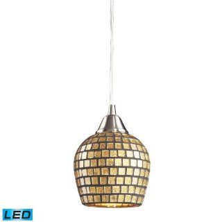 Elk 528 1GLD LED Fusion 1 LED Light Pendant with Gold Leaf Glass Shade, 5 by 7 Inch, Satin Nickel Finish   Ceiling Pendant Fixtures  