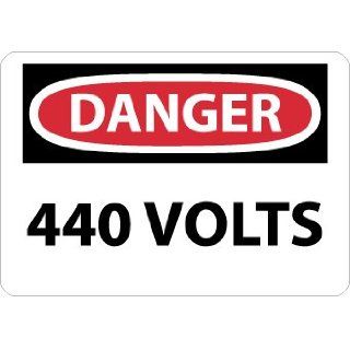 NMC D325A OSHA Sign, Legend "DANGER   440 VOLTS", 10" Length x 7" Height, 0.040 Aluminum, Black/Red on White Industrial Warning Signs