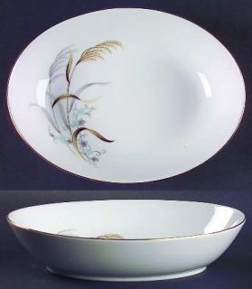 Narumi Laura 9 Oval Vegetable Bowl, Fine China Dinnerware   Gold & Silver Wheat