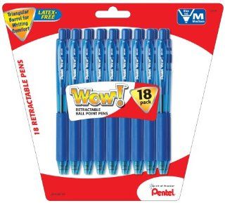 Pentel WOW Ballpoint Pens, Medium Tip, Blue Ink, 18 Pack (BK440BP18C)  Ballpoint Stick Pens 