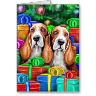 Basset Hound Christmas Open Gifts Cards