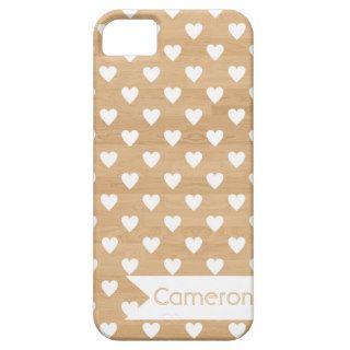 White Hearts on Faux Wood Pattern iPhone 5 Case