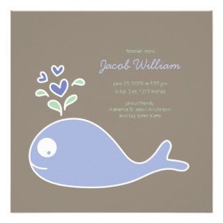 Blue Whale Baby Boy Photo Birth Announcement