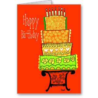 Orange Happy Birthday Cake Card