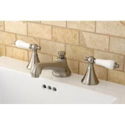 Satin Nickel Widespread Bathroom Faucet with Pop Up Drain Bathroom Faucets