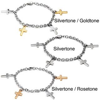 ELYA Two tone Stainless Steel Dangling Cross Charm Bracelet West Coast Jewelry Stainless Steel Bracelets