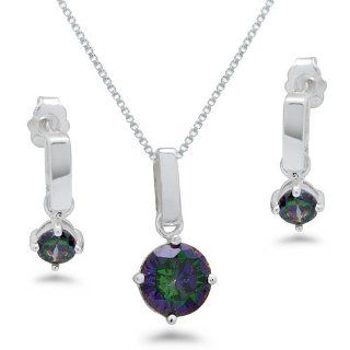 Simulated Rainbow Mystic Topaz Earring and Necklace Set Earring And Pendant Necklace Sets Jewelry
