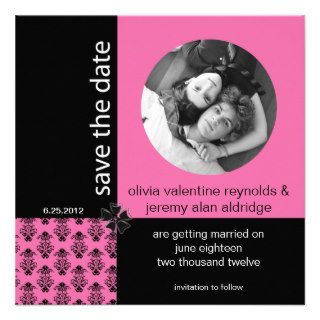 Pink and Black Photo Save The Date Custom Invitations