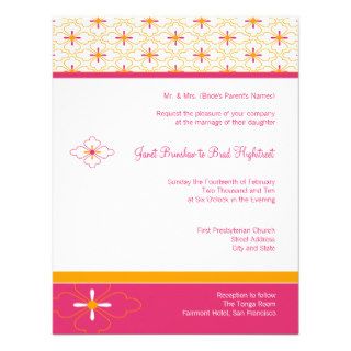 Pink & Orange Pattern Border Wedding Invitation