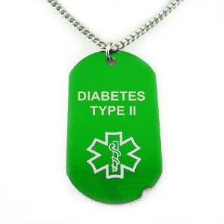 MyIDDr   Green Medical ID Dog Tag, DIABETES TYPE II, Pre Engraved Medical Alert Pendant Necklaces Jewelry
