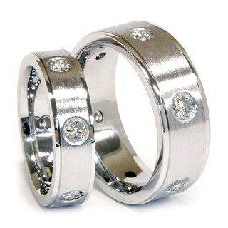 REAL 1.50CT Matching His Hers Bezel Set Diamond Wedding Bands 14K White Gold Jewelry