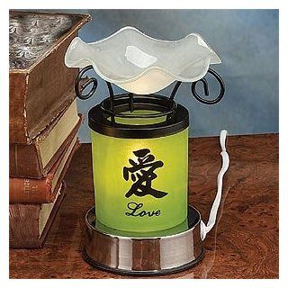 Electric Essential Oils Fragrance Oils Diffuser Burner w/ Free One Bottle(1/2 Fl.oz) Random Fragrance Oil  Chinese character (Love) Design and Gorgeous Waterwave Glass Top, 35 Watt Halogen Bulb with Touch Dimmer Switch, 6" H, The Most High End Quality