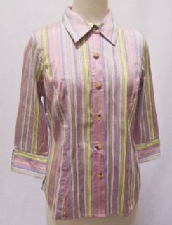 Pinstripe Silk Button Down Oxford Shirt Pink Purple Medium