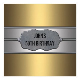 Gold Metal Mans 50th Birthday Party Invites