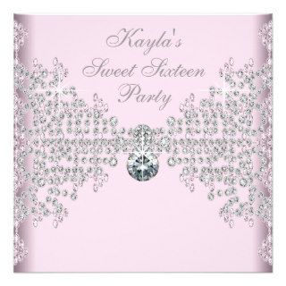 Silver Diamonds Pink Sweet 16 Birthday Party Custom Invitations
