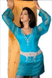 Sky Blue Color Ladies Georgette Tunic Top Summer Dress World Apparel Clothing