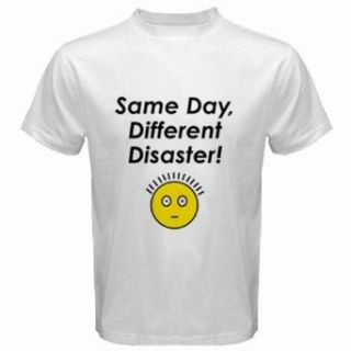 Men's 100% Heavyweight Cotton White T shirt SAME DAY DIFFERENT DISASTER Novelty T Shirts Clothing
