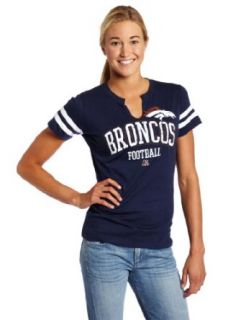 NFL Women's Denver Broncos Go For Two Short Sleeve Split Crew Neck Tee (Athletic Navy/White, Small)  Sports Fan T Shirts  Clothing