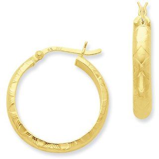 Sterling Silver Gold flashed Bamboo Patterned 25mm Hoop Earrings Jewelry