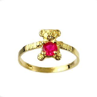 10K Yellow Gold Teddy Bear with Birth Stone Ring (January to December) Jewelry