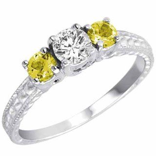 DivaDiamonds C6410LQDLQW7 14K White Gold Round 3 Stone Diamond and Lemon Quartz Ring with Cobra Design Shank, 0.95 ctw, Size 7 Diva Diamonds 