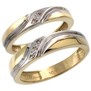 10k Gold 2 Pc His (5mm) & Hers (4mm) Diamond Wedding Ring Band Set w/ 0.032 Carat Brilliant Cut Diamonds (Ladies' Sizes 5 to 10; Men's Sizes 8 to 14) Jewelry
