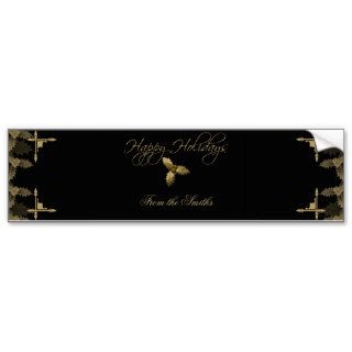 Black and Gold Elegant Holly Wine Label Bumper Stickers