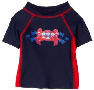 Flapdoodles Crab Swim Rashguard, 12 Months, Navy Infant And Toddler Sun Protective Swimwear Clothing