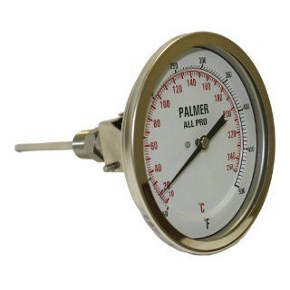 Palmer 5AP6 40/160F&C All Pro Welded Stainless Steel 304 Bimetal Thermometer,  40/120 F Range, 5" Dial, 6" Stem, 1/2" NPT Connection, All Angle Mount Science Lab Bi Metal Thermometers