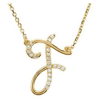 14k Yellow Gold Alphabet Initial Letter F Diamond Pendant Necklace, 17" (GH Color, I1 Clarity, 1/10 Cttw) Choker Necklaces Jewelry