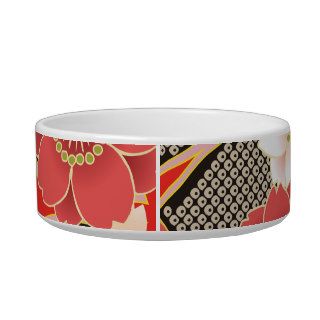 Cute Vintage Retro Floral Red White Vector Cat Bowl