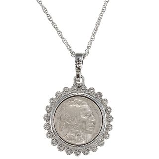 American Coin Treasures Buffalo Nickel Silvertone Blossom Pendant American Coin Treasures Fashion Necklaces
