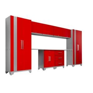 NewAge Products Performance 156 in. L x 75 in. H x 18 in. D Metal Garage Cabinet Set in Red (10 Piece) 36230