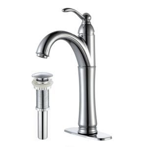 KRAUS Riviera Single Hole 1 Handle Low Arc Bathroom Faucet with Matching Pop Up Drain in Chrome FVS 1005 PU 10CH