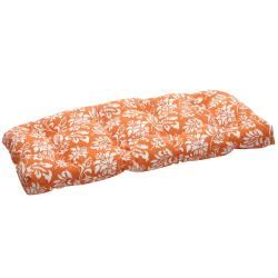 Pillow Perfect Outdoor Floral Orange/ White Wicker Loveseat Cushion Pillow Perfect Outdoor Cushions & Pillows