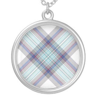 Gray, white, blue, red and green tartan necklaces