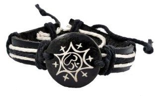 Black Leather Tibetan Om Sign Om Symbol Leather Bracelet Jewelry