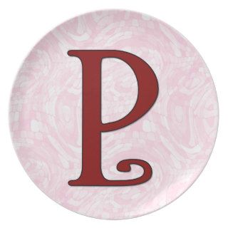 Red Letter P Monogram on Pink Mosiac Plates
