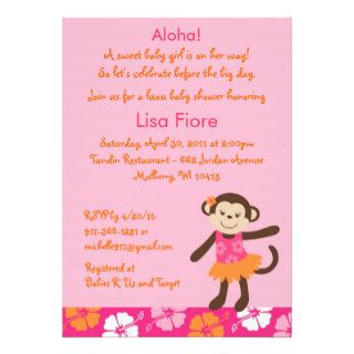 Hula Monkey Luau Baby Shower Invitations