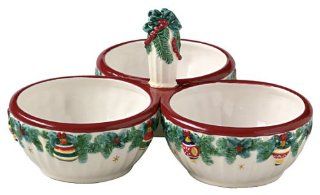 Pfaltzgraff Holiday Garland Hand Painted and Sculpted Divided Tidbit Tray with Handle Divided Serving Trays Kitchen & Dining