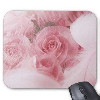 Girly Pink Roses and Feathers Mouse Pad