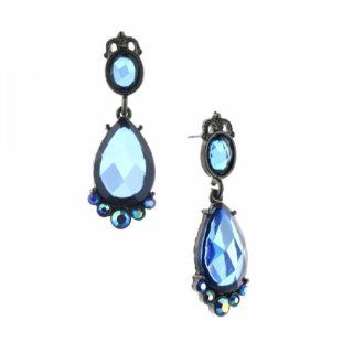 1928 Jewelry Vintage Inspired Hematite Tone Capri Blue Teardrop Earrings Jewelry