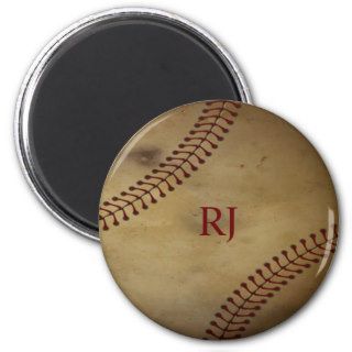 Vintage Looking Baseball with Custom Monogram Fridge Magnets