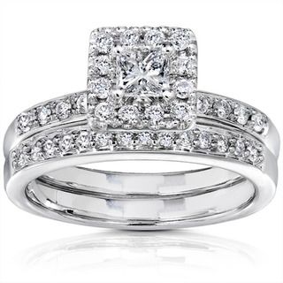 Annello 14k White Gold 3/5ct TW Princess Diamond Wedding Ring (I1 I2 ) Annello Bridal Sets