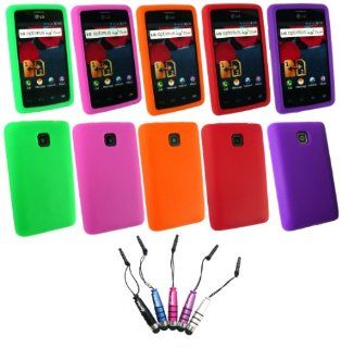 Emartbuy LG Optimus L3 II Dual E435   Bundle of 5 Metallic Mini Stylus + Bundle Pack of 5 Silicon Skin Cover/Case Purple, Green, Pink, Orange & Red Cell Phones & Accessories