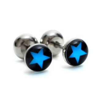 K Mega Jewelry Stainless Steel Black & Blue Star Studs Hoop Mens Earrings E502 Jewelry