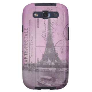 Vintage Eiffel Tower Postcard in Pink Galaxy S3 Cases